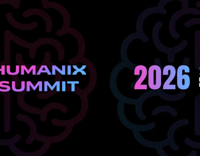 Arte do evento Humanix Summit 2026 com logotipo de cérebro em neon rosa e roxo, número 2026 e data 27 de agosto, indicando Uberlândia MG, Center Convention.
